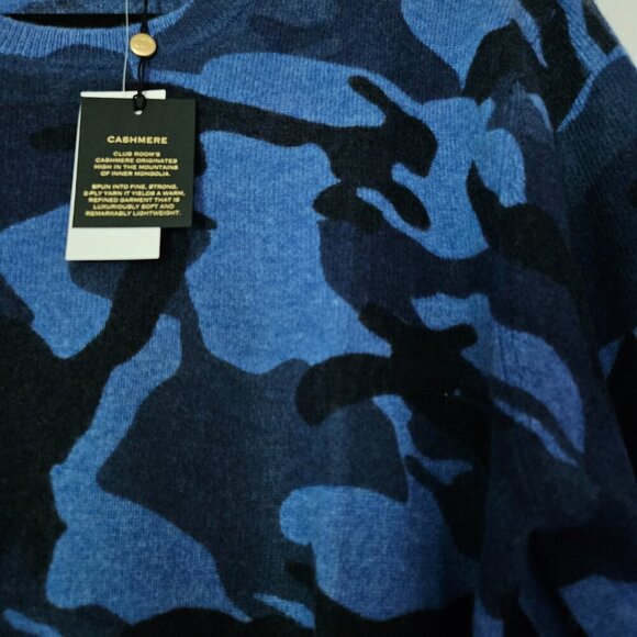 Men's Club Room 100% Cashmere Blue Camouflage Camouflage Crew Neck Sweater Nwt L - Picture 2 of 6